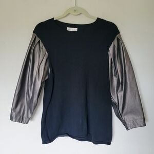 Caryn Vallone Knit Faux Leather Top